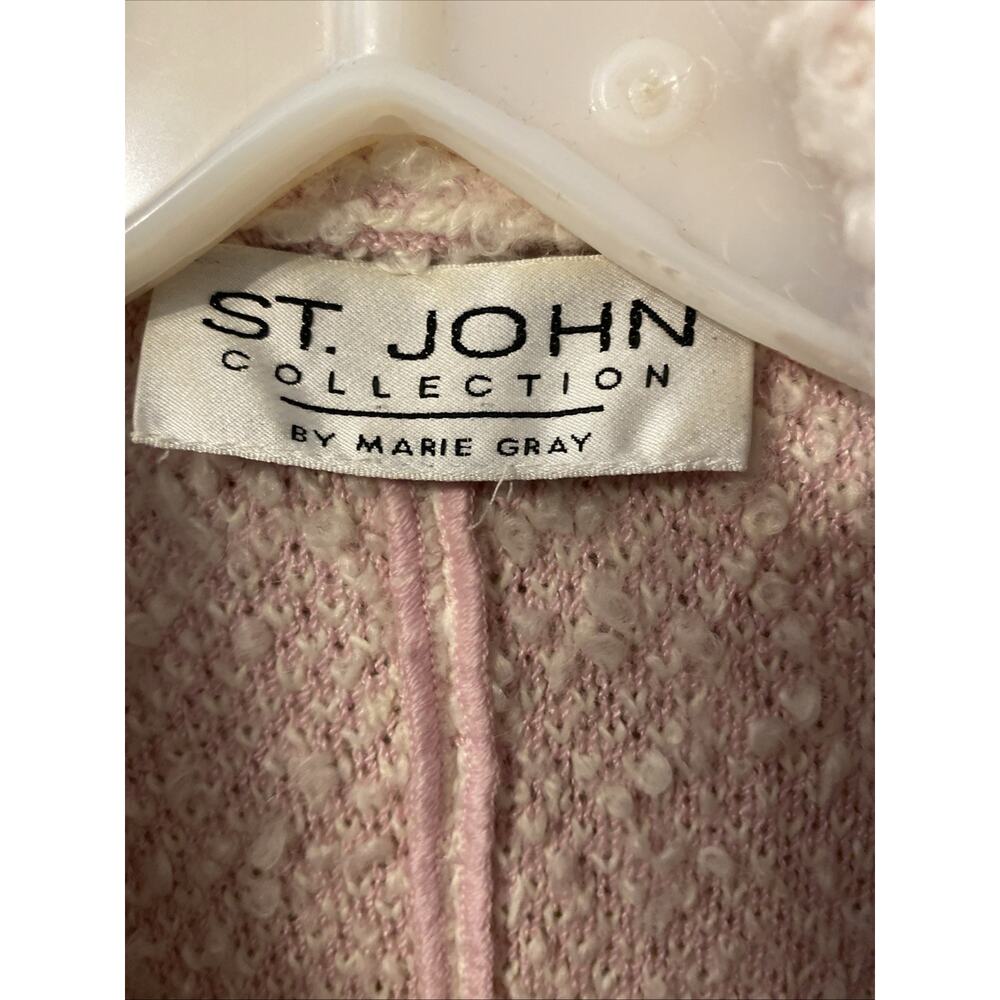 ST JOHN Collection Fringe Jacket Sz 14 Tweed Style Trim Accent With Knit Shell - Picture 8 of 10